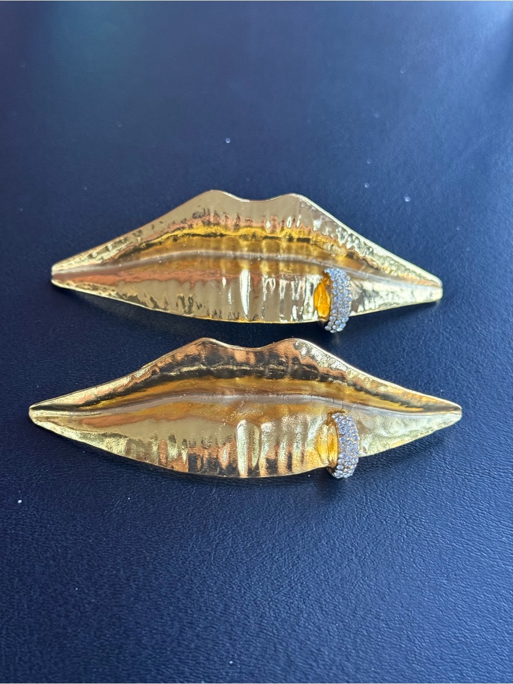Schiaparelli Inspired Gold Lip-Shaped Brooch & ring set